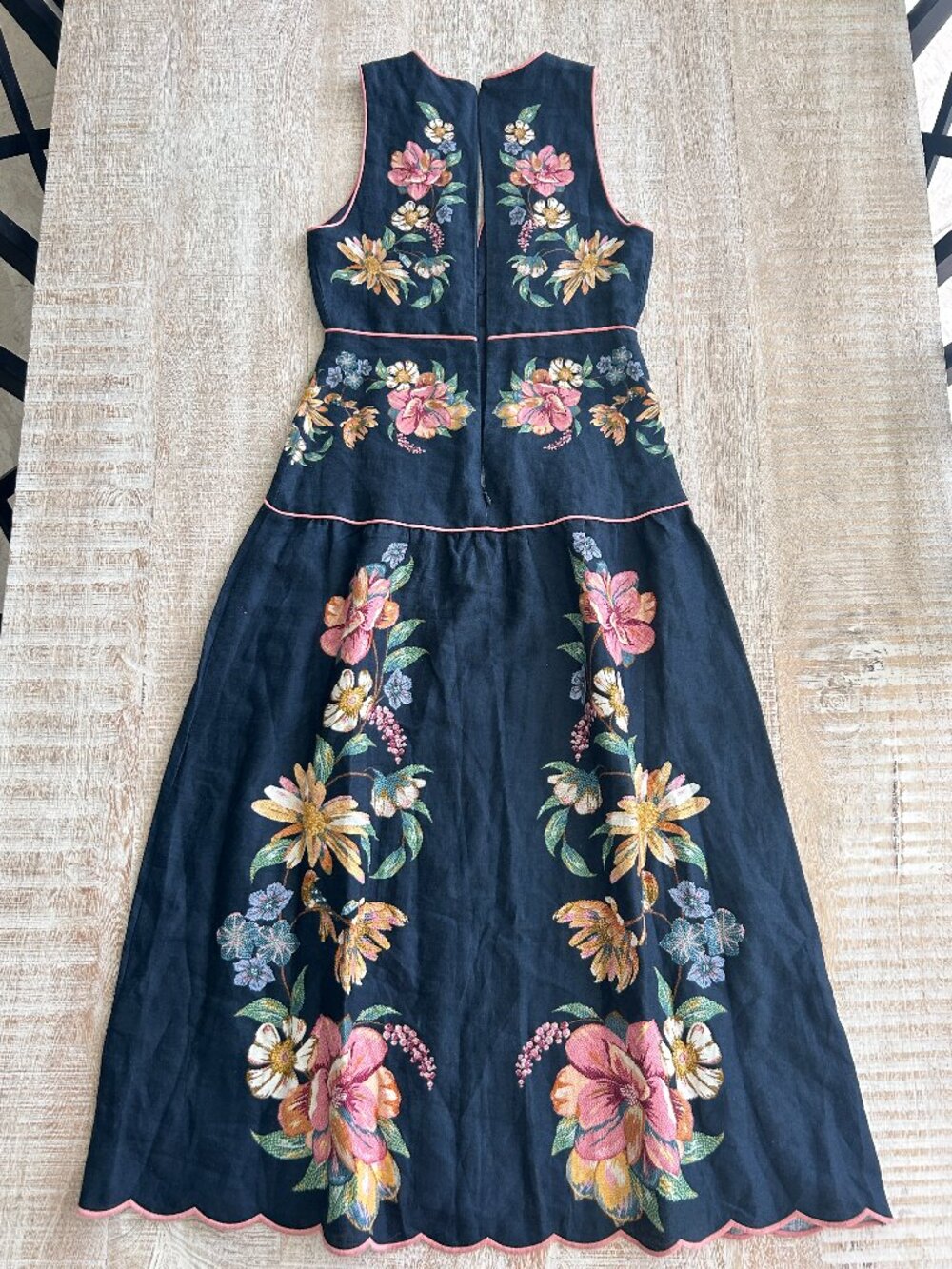 Farm Rio Dark Blue/Navy Maira Floral Linen Midi Dress Sundress Small NWT - Picture 4 of 14